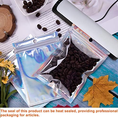 BQTQ 200 Pieces Foil Bags Resealable Ziplock Bags Holographic Colour Smell Proof Bags for Party Favor Food Jewellery Storage, 6x10cm / 7x10cm