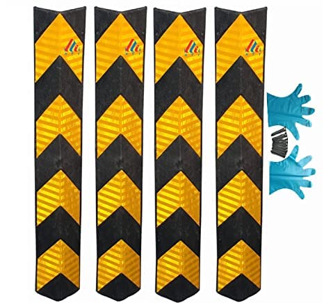 V Shape Reflective Corner Guard Wall Corner Protector with Yellow Strips for Garage Parking, 4 PCS Corner Guard for Parking Pillar - Black and Yellow