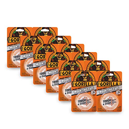 Image of Gorilla Tough & Clear Double Sided Mounting Tape, 1 inch x 60 inch, Clear, (Pack of 12)