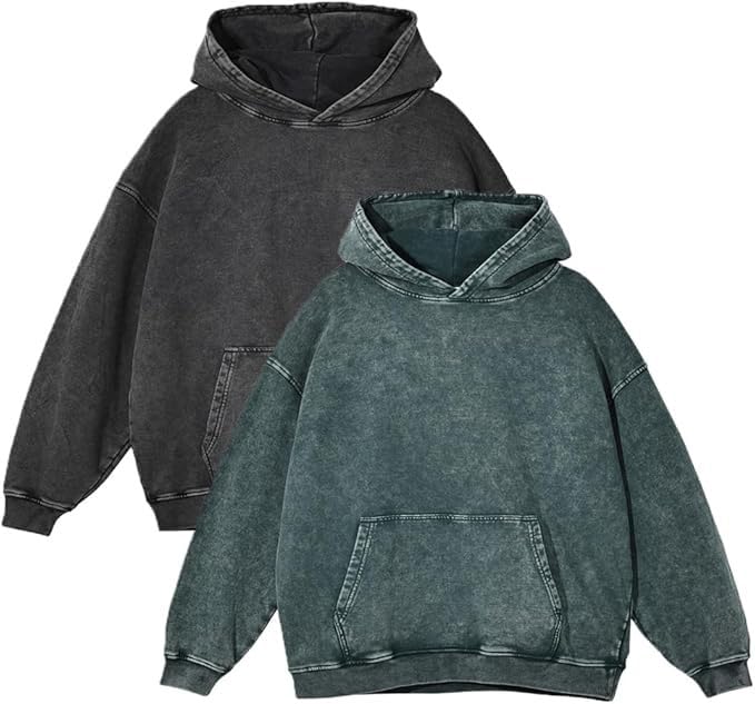 2 pack Mens Hoodies Oversized Vintage Couples Pullover Acid Wash Hoodie Heavyweight Fleece Vintages Sweatshirt