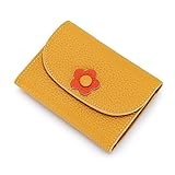 ArtsEye Women's Floral Genuine Leather Short Trifold Wallet Clutch Slim Purse (Yellow)