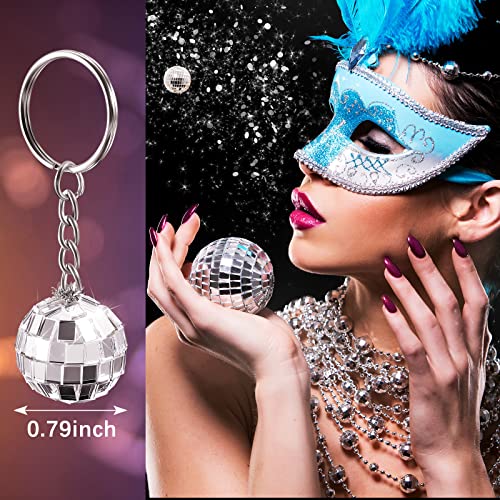 Hicarer 60 Pieces Mini Mirror Disco Ball Keychains Bulk Silver Disco Ball 70s 80s 90s Keychains Accessories Party Favors for Halloween Christmas Thanksgiving Party Supplies Decorations