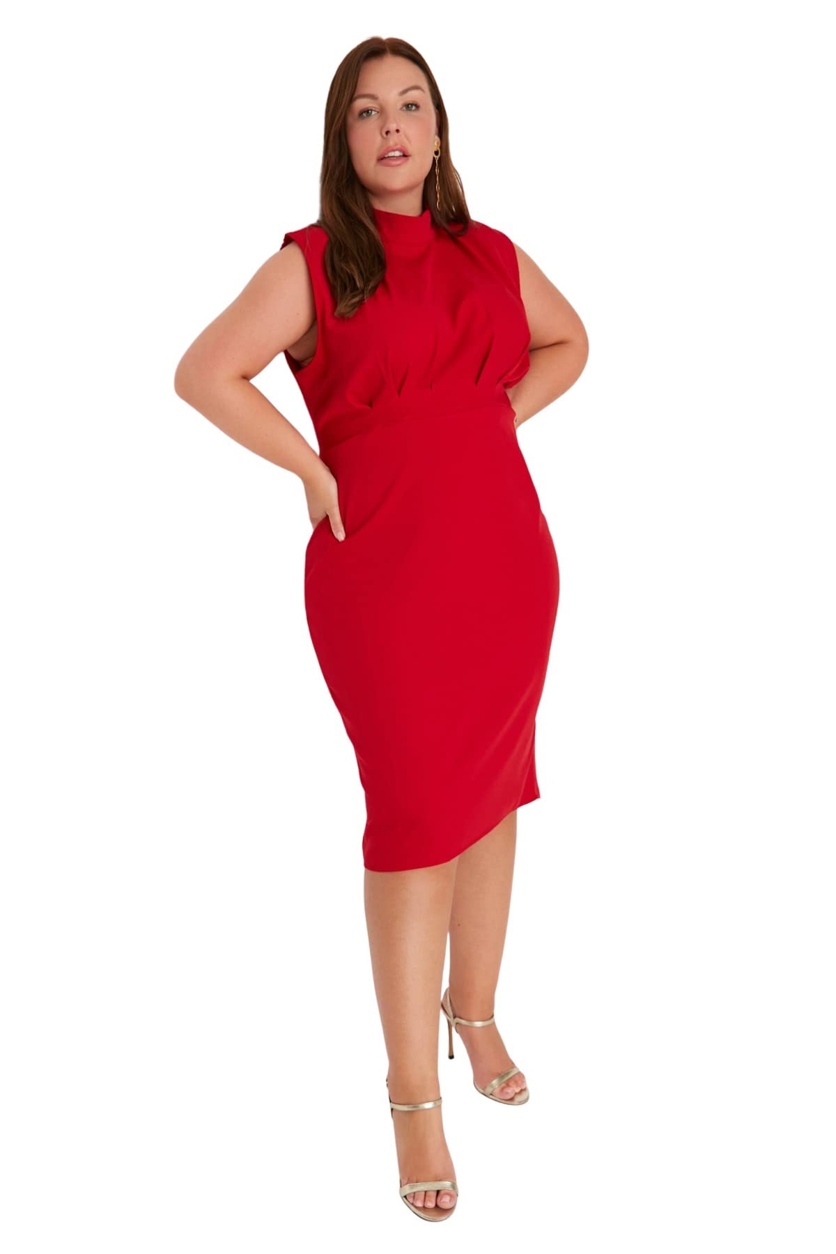 Trendyol Women's Midi Bodycon Fitted Plus Size Dress