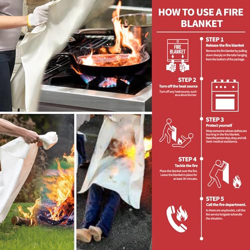Image of Fire Blanket for Kitchen and Home, 40 inch x 40 inch, Fiberglass Emergency Fire Blanket, 2 Pack