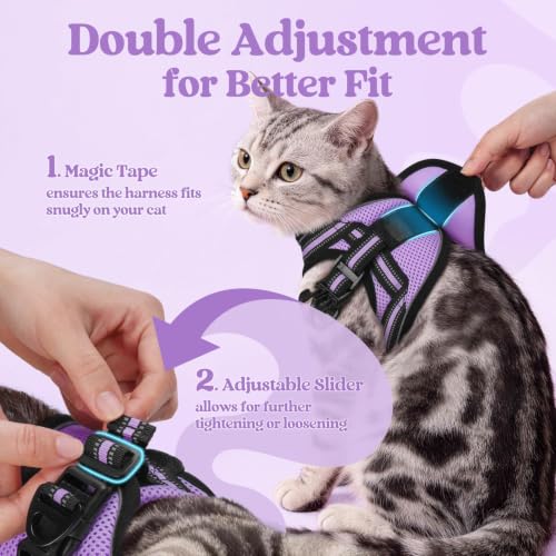 Image of rabbitgoo Cat Harness and Leash Set, Step-in Soft Vest, Light Purple | Escape Proof, Lightweight, Easy-on & Adjustable, Hook & Loop with Buckle, Reflective, for Small Cats Walks, XL
