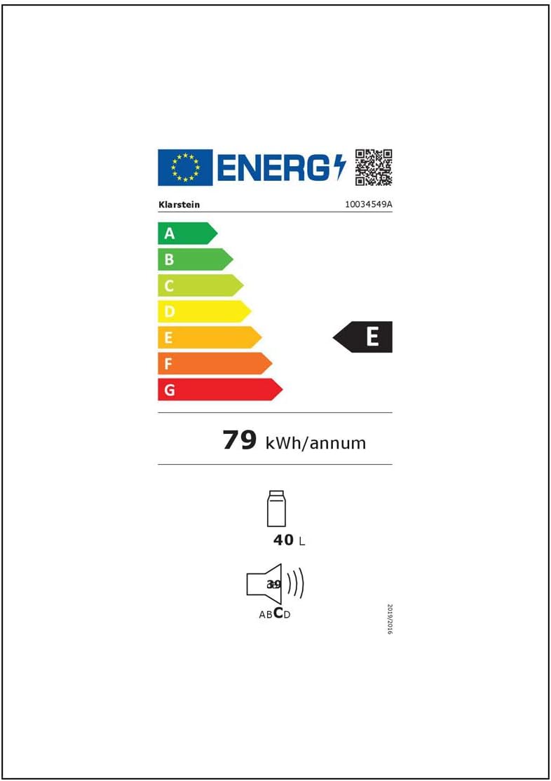 KLARSTEIN Scooby - Mini Frigorifero, Sistema EcoExcellence, Classe Energetica E, Volume 40 Litri, Regolatore di Temperatura, Ripiano Removibile, Vano Bottiglie fino a 2 Litri, 41 dB, Argento [Classe di efficienza energetica E]