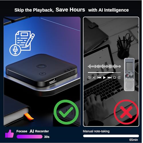 Image of FoCase Note AI Voice Recorder, Transcribe, Summarize & Translation with AI, APP Control, 64GB Storage, Support 112 Languages, Ultra-Slim Magnetic Dictaphone Note Taker for Calls, Lectures and Meetings