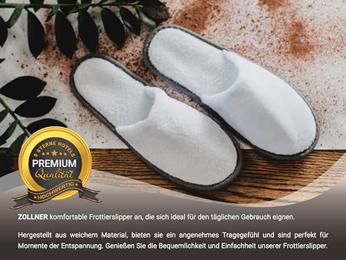 Hotelslipper Zollner 10 Paar Einwegslipper in Weiß mit Grauem Rand