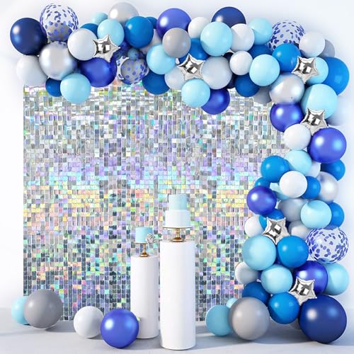 Image of 4 FT x 6 FT Iridescent Silver Shimmer Wall Backdrop,Shiny Sequins,24PCS Sequins Backdrop Decoration Panels,Photo Background Decorations for Birthday Party Wedding Anniversary Graduation Baby Shower