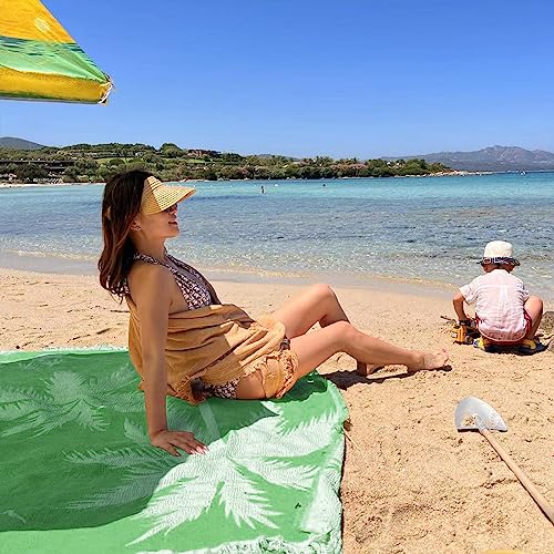 Zonli Green Chenille Throw Blanket, Beach Blanket (55” X 65”), Decorative Boho Throw Blanket, Soft Velvety Texture, Coco Tree Pattern With Fringe Tassel, For Sofa Chair Couch Bed Living Bed Room #TOP3