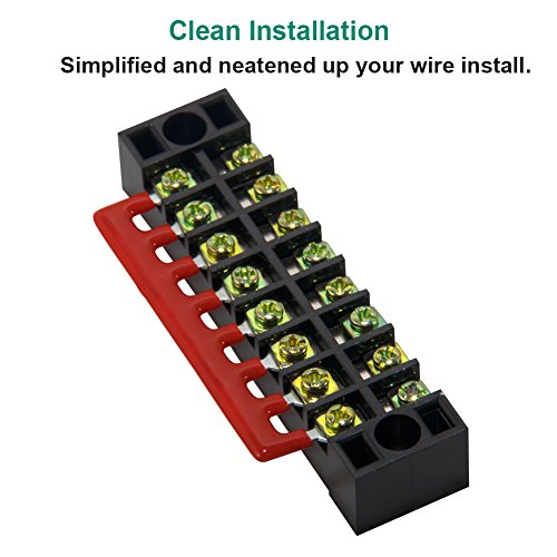Image of 12pcs (6 Sets) 8 Positions Dual Row 600V 15A Screw Terminal Strip Blocks with Cover + 400V 15A 8 Positions Pre-Insulated Terminals Barrier Strip (Black & Red) by MILAPEAK