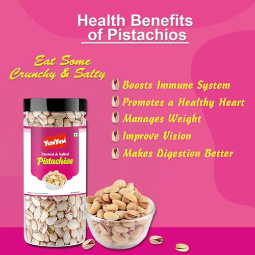 Image of YUM YUM Premium California Roasted & Salted Pistachios 300g (Pack of 2-150g Jar Each) | Pista Dry Fruit| Tasty & Healthy| High in Protein & Dietary Fiber | Gluten Free & Low Calorie Nuts