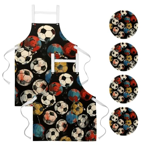 Tablier de serveuse anti-taches lot de 2 avec 4 broches et imprimé football grunge