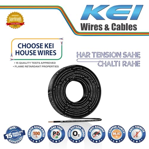 Image of KEI WIRES & CABLES Homecab 16 sqmm 1 Core Copper Flame Retardant House Wire PVC Insulated Cable for Domestic & Industrial Electrical Wiring (Black, 90 Meters)