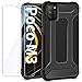 AROYI Funda Compatible con Xiaomi Poco M3 con Protectores Pantalla Cristal Templado, Robusta Carcasa Híbrida TPU y PC de Doble Capa Anti-arañazos Caso para Xiaomi Poco M3, Negro