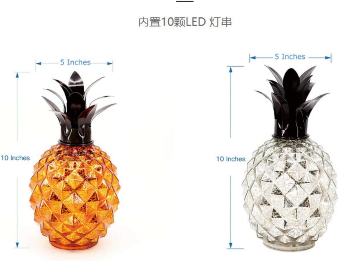 anso Gold/Silver Glass Pineapple Bedside Table Lamp Desk Night LED Light Home Decor (Gold)