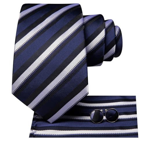 Image of Hi-Tie Silk Ties for Men Plaid Paisley Striped Necktie Pocket Square Cufflinks Set Formal Business