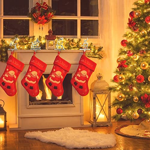 Christmas Stocking Holders For Mantel Set Of 4, 3Pack Reindeer And 1Pack Pine Tree Car Vintage Metal Standing Stocking Hook Silver Sturdy Stockings Hanger For Fireplace Counter Window Decoration #TOP6