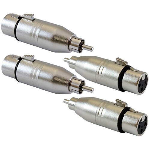 GLS Audio XLR Female to RCA Male Adapter Gender Changer - XLR-F to RCA Coupler Adapters - 4 PACK