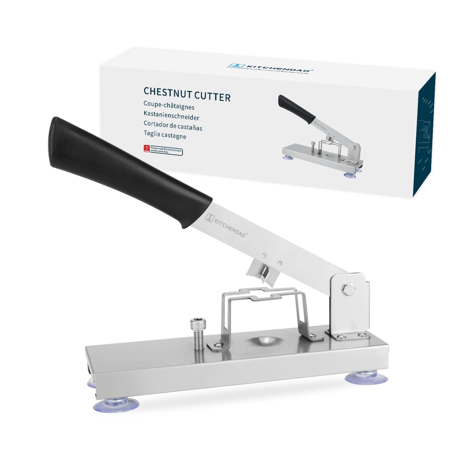 KITCHENDAO Stainless Steel Chestnut Cutter, Adjustable Height Chestnut Opener with Auto Release Design, Sharp Cross Blade and Effort-Saving Lever Mechanism