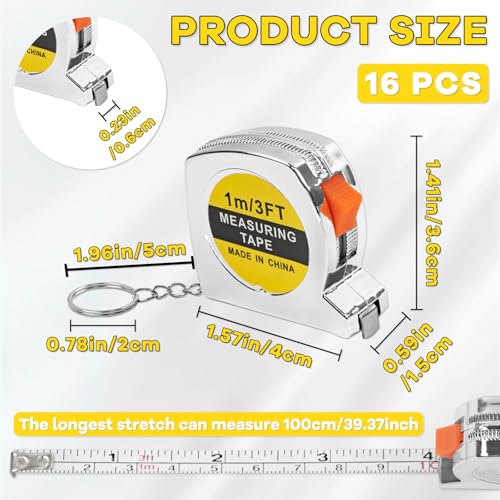 Mini cinta métrica llavero 3 pies acero 16 pcs miniatura 2