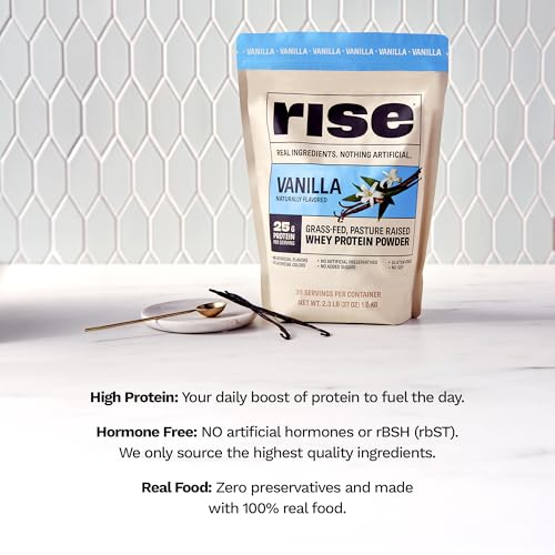 Image of Rise Grass-Fed Whey Protein Powder - Vanilla | 25g Protein No Artificial Flavors, Colors, or Preservatives - Sugar Free, Gluten-Free, Soy Free (Single Serving, 1 Pack)