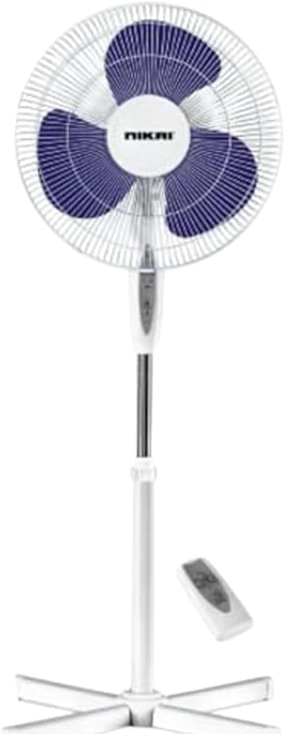 Nikai16 Inch 45W Pedestal Fan with Remote, 3 Blades with Cross Base Stand, Adjustable Height Best for Home & Office - NPF2626R (White)
