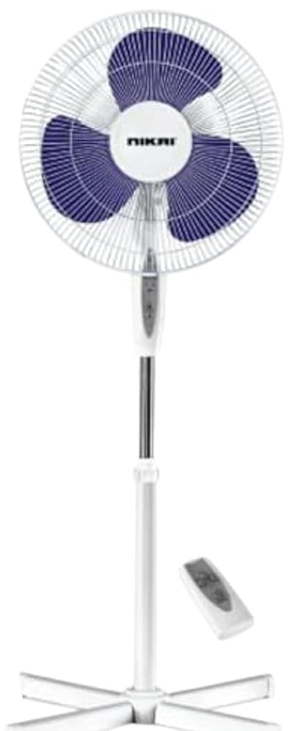 Nikai16 Inch 45W Pedestal Fan with Remote, 3 Blades with Cross Base Stand, Adjustable Height Best for Home & Office - NPF2626R (White)
