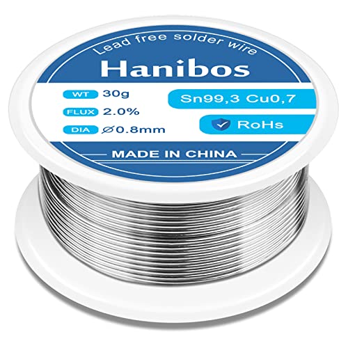 Lötzinn 0,8 mm 30g, Hanibos Lötzinn mit Flussmittel Sn99,3 Cu0,7 Lötdraht mit Kolophoniumkern zum Elektrolöten und Heimwerken
