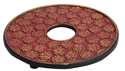 M.V. Trading T8200 Cast Iron Tea Set with Trivet, 22 Ounce, Burgundy Floral Design