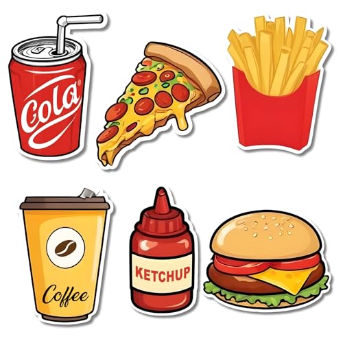 Image of Regalo Casila Fridge Magnet Set of 6, Includes Cold Drink Can, Pizza, French Fries, Coffee Cup, Ketchup Bottle, Burger- Door Decoration, Wardrop Magnets with Eligant Design