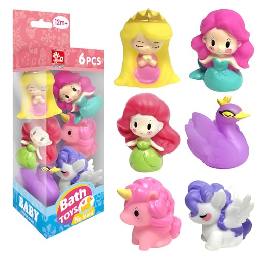 Beria Bath Toys for 3+ Year Olds Girls 6 PCS Mould Free Bath Toys