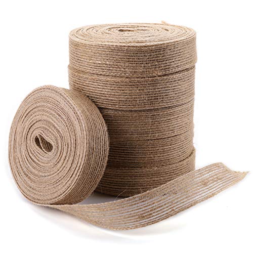 TOPZEA 6 Rolls Natural Burlap Ribbons, Jute Fabric Ribbon Crafts Ribbon for Wedding, Party, Wrapping Gifts, Easter Christmas Holiday Decoration, 11 Yards Each Roll, 0.8 Inch Wide