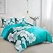 Menghomeus King Comforter Set Gradient Teal Bedding Floral Comforter Sets - Soft Microfiber Bed Comforter Set for All Season, 3 Piece Botanical Flowers Comforter, Pillowcases