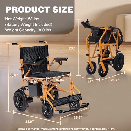 Image of Electric Wheelchairs for Adults, Foldable Power Wheelchairs 15+ Miles Long Travel Range for All-Terrain, Lightweight Durable Motorized Wheelchair for Seniors, Orange