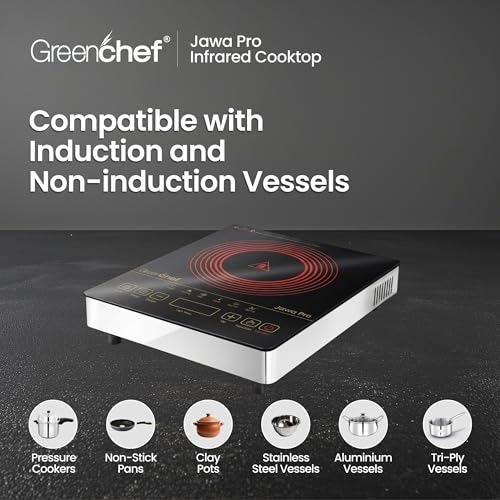 Image of Greenchef Induction and non-induction compatible Infrared electric Cooktop with 3 pre set menu function and feather touch contol with - Jawa Pro