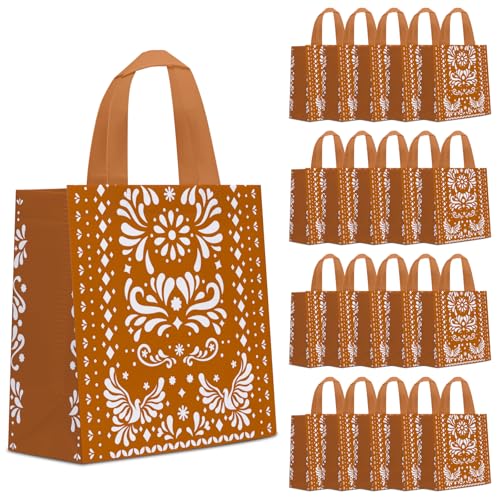 KERINGO 24 PCS Mexican Fiesta Gift Bags with Handle Cielito Lindo Party Supplies Reusable Goodie Bags Non Woven Birthday Party Supplies Goody Bag for Boys Girls