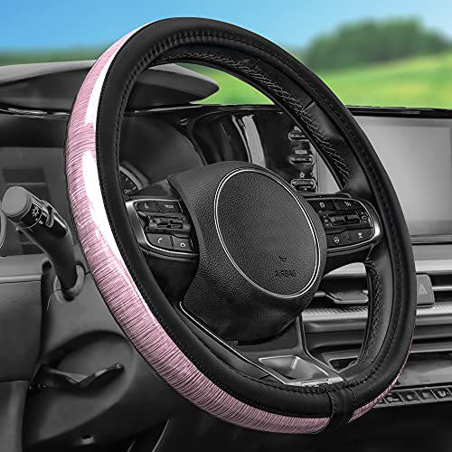 Fh Group Universal Fit Galaxy13 Metallic Striped Steering Wheel Cover Fits Most Cars, Suvs, Trucks, And Vans, Dual Material Anti-Slip Ultimate Protection Pink #TOP16