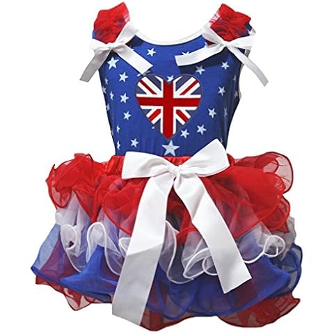 Petitebelle British Heart Shirt Petal Skirt Girl Outfit Nb-8y (Star/RWB, 6-8 Years) Cover