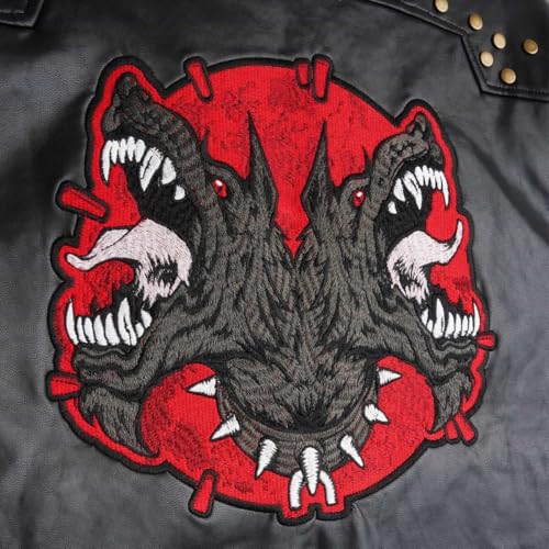 Men's Arcane Season 2 VI Black Leather Jacket with Red Graphic Embroidery and Studded Shoulder3