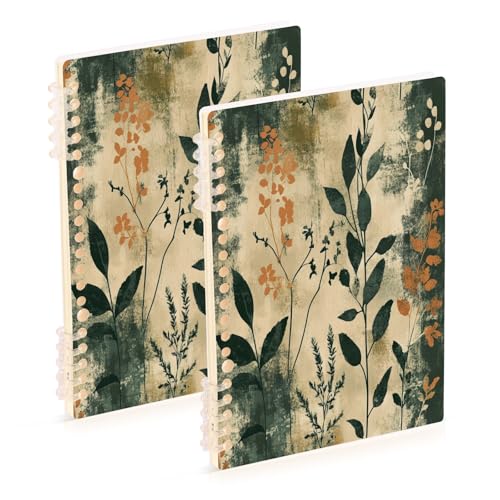 Ewusp Herb Wildflowers Spiral Notebook with Hardcove 2 PCS Waterproof A5 Wirebound Notebook 60 Sheets College Ruled Notepad Lined Journals, 80GSM Paper
