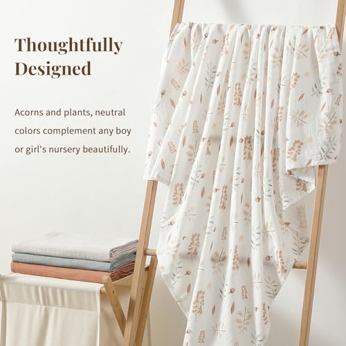 Image of POMISO Muslin Swaddle Blankets for Boys & Girls, Newborn Receiving Blankets, 4 Pack Soft Breathable Baby Swaddles, Large 47x47 Inches, Acorn & Earthy Colors