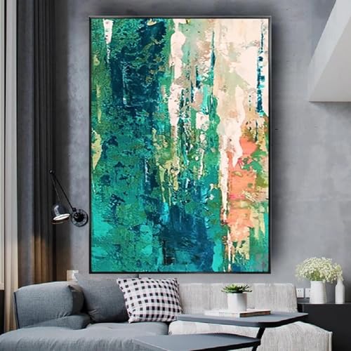 Peinture à l'huile verte haut de gamme avec cadre intérieur en bois 80x100cm
