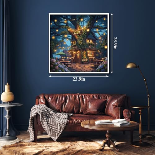 Puzzle Treehouse Cafe para Adultos 1000 Piezas, Rompecabezas de Bosque Fantasía Noche, Escena Mágica de Cafetería en Árbol miniatura 4