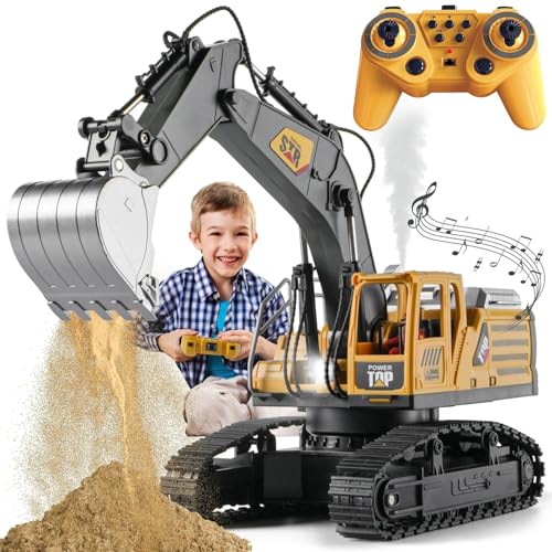 Image of Remote Control Excavator Toys for Boys,14 Channel 1:14 Rc Digger Construction Toys Tractor,Simulated Smoke, Sound, Lighting, Metal Digging Head, for Boys 3 4 5 6 7 8 9 10