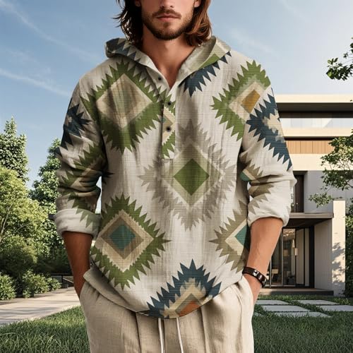 Mens Graphic Button Hoodies Cowboys Aztec Patriotsic Pullover Tops Long Sleeve Sweatshirt Hooded Western Shirts2