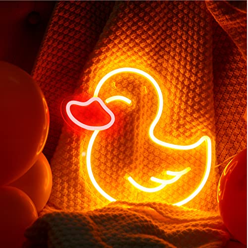 Bonuci Duck Neon Sign Bathroom Night Light Lamp Yellow Duck Lovers Gifts LED Light USB Operated Hanging Wall Art Decor for Bedroom Party Decorations Birthday Gift Christmas