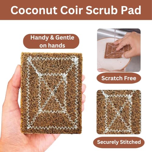 Image of Naturals Coconut Coir Scrubber for Kitchen, Vessels (Pack of 5) |Coconut Coir Scrubber for Dishes | Coconut Husk Scrubber| Eco Friendly Products |Cleaning Coir Brush