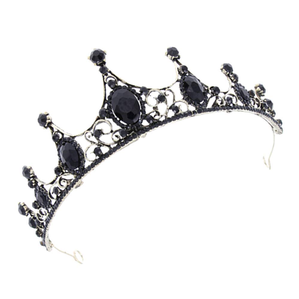 NA Black Baroque Crown Gothic Princess Queen Tiara Headband Crystal Headband for Wedding Prom Pageant Party