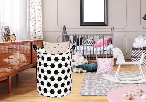 Image of 19.7 inch Round Kids Laundry Basket Gift Baskets Storage Laundry Hamper Baby Toys Nursery Bin with Handles,Storage Basket for Kids Room Bedroom Decor (Football)